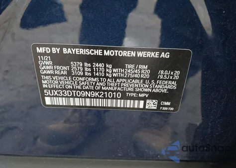 2022 BMW X4 xDrive30I z USA, uszkodzony, nr VIN 5UX33DT09N9K21010